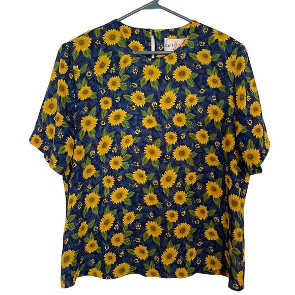 Susan Graver Tops - Susan Graver Short Sleeve Yellow Sunflower Print Top Size Large